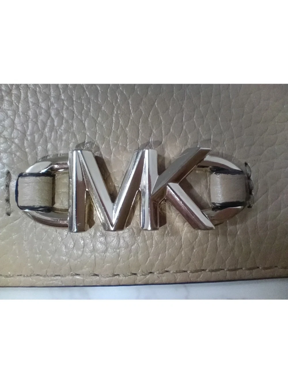 Michael Kors Taupe Pebbled Leather Wallet with Gold MK Emblem